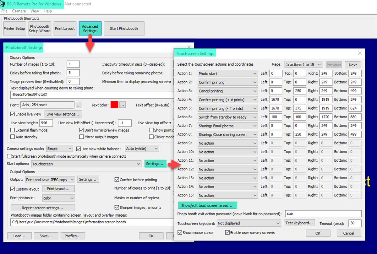 Flow to access the touchscreens to edit touchscreen actions (Breeze DSLR Remote Pro 3.14.3)